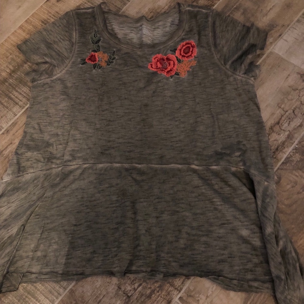 Olive Green Top with Embroidered flowers
